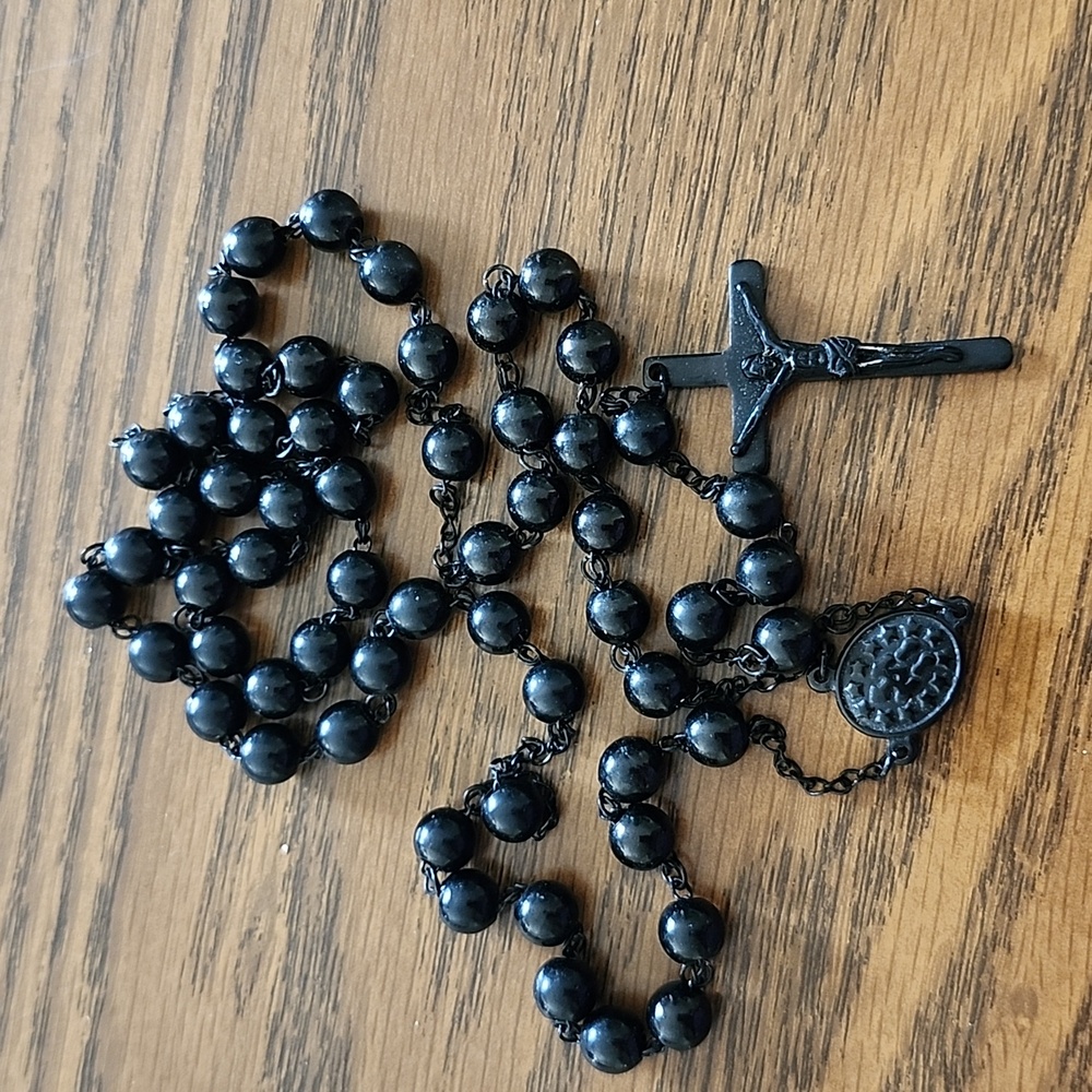 Black Stainless Steel Cross Rosary Beads